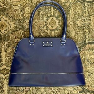 Kate Spade Leather Shoulder Bag Blue Exterior Gold PokaDot Interior